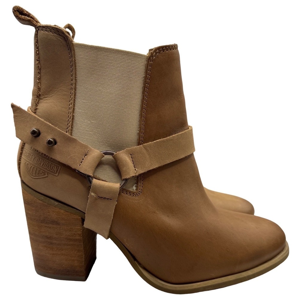 Harley Davidson Catalani Bootie Womens Size 8.5 Tan Leather Pull On Biker Boots